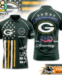 Green Bay Packers 250 Years Of Freedom USA Vintage Custom Name Polo Shirt