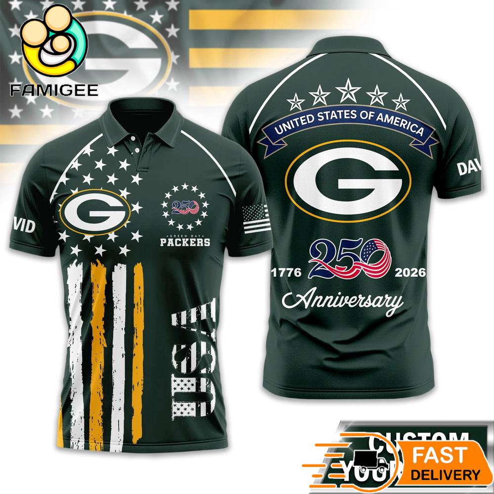 Green Bay Packers 250 Years Of Freedom USA Vintage Custom Name Polo Shirt 1 Green Bay Packers 250 Years Of Freedom USA Vintage Custom Name Polo Shirt
