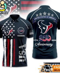 Houston Texans 250 Years Of Freedom USA Vintage Custom Name Polo Shirt