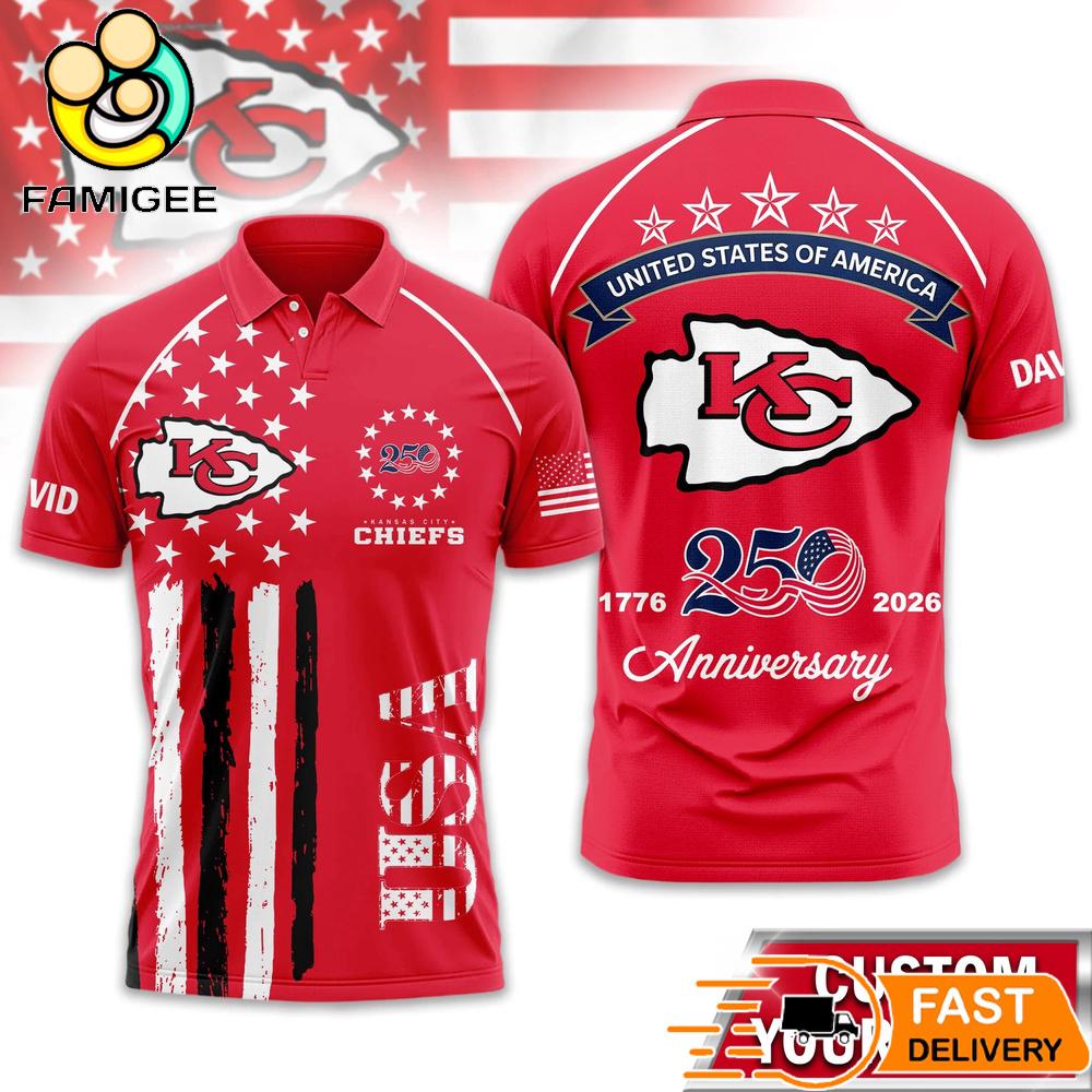 Kansas City Chiefs 250 Years Of Freedom USA Vintage Custom Name Polo Shirt 1 Kansas City Chiefs 250 Years Of Freedom USA Vintage Custom Name Polo Shirt