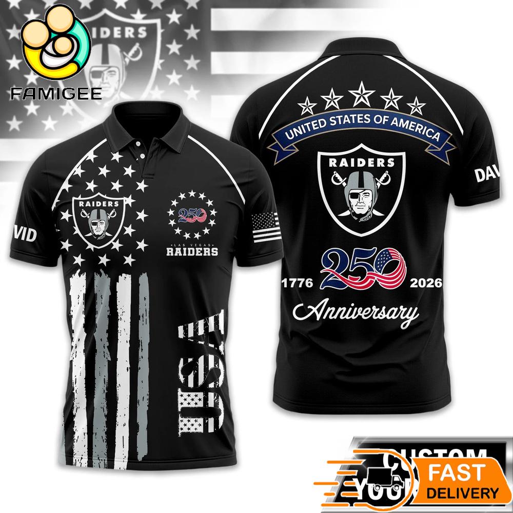 Las Vegas Raiders 250 Years Of Freedom USA Vintage Custom Name Polo Shirt 1 Las Vegas Raiders 250 Years Of Freedom USA Vintage Custom Name Polo Shirt