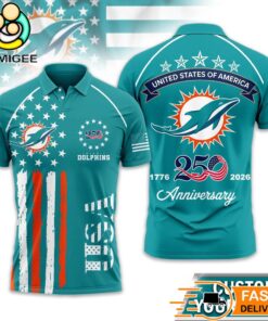 Miami Dolphins 250 Years Of Freedom USA Vintage Custom Name Polo Shirt