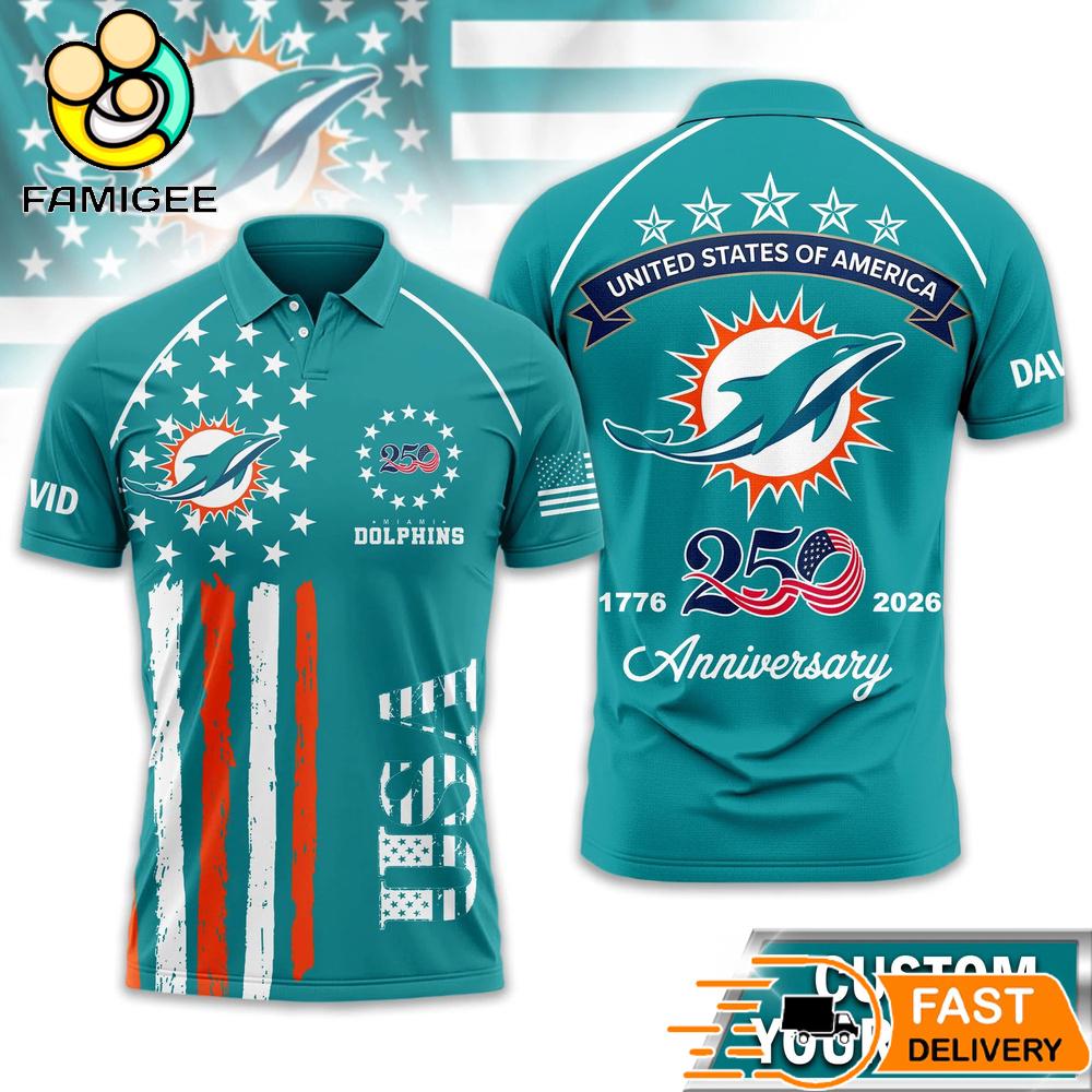 Miami Dolphins 250 Years Of Freedom USA Vintage Custom Name Polo Shirt 1 Miami Dolphins 250 Years Of Freedom USA Vintage Custom Name Polo Shirt