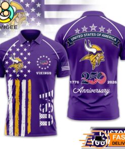 Minnesota Vikings 250 Years Of Freedom USA Vintage Custom Name Polo Shirt