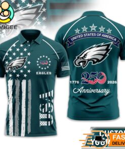 Philadelphia Eagles 250 Years Of Freedom USA Vintage Custom Name Polo Shirt