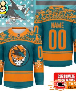San Jose Sharks Grateful Dead Night Custom Name And Number Hockey Jersey