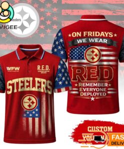 Pittsburgh Steelers RED Remember Everyone Deployed On Fridays We Wear Red Custom Polo Shirt